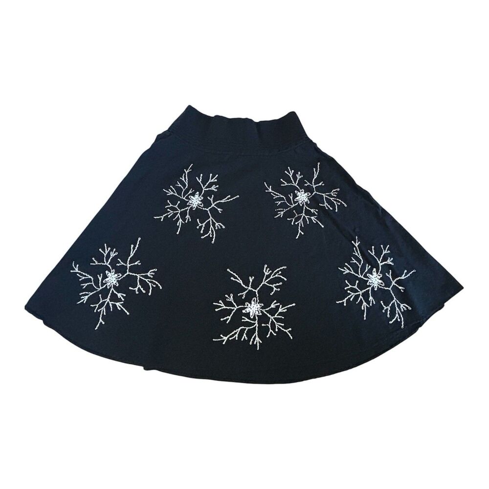 ⁠Naomis Collection Skirt Size 34 Black Snowflake Applique A-Line Flare Winter